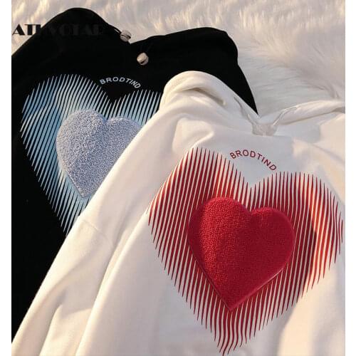 ATHVOTAR Autumn Hoodies Loose Heart Shape Long Sleeve Fashion Pullover Women Casual Couple Outfit Women Sweetshirts