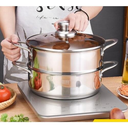 Stainless steel steamer pot for cooking Multi-layer Bottom steam pot rice roll steamer multi-function double-deck steamer cooker