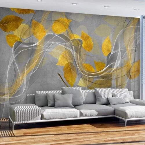 Custom 3D Photo Wallpaper Abstract Lines Smoke Golden Leaves Modern Living Room Art Decoration Background Wall Painting Bedroom