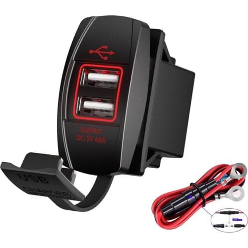 DIY Dual USB Charger Socket Power Outlet 4.8A with 60CM Wire 10A Fuse for 12V/24V Car Boat Marine Motorcycle RV Truck Camper