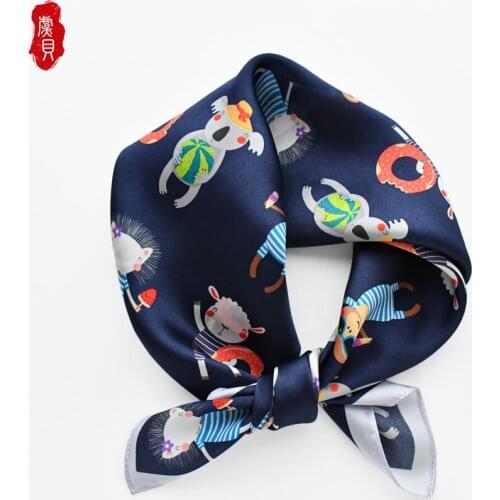 Cartoon koala natural silk scarf kids small square scarves fashion hair scarf children design headscarf foulard hijab BABY warp