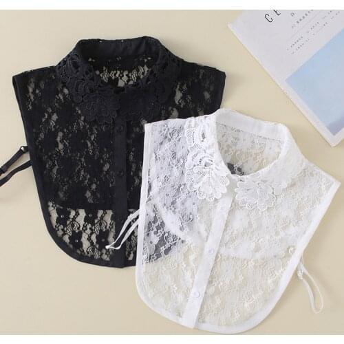 Chiffon Shirt Fake Collar for Women Sweater Detachable Turn Down Collar Lace Embroidery Blouse Tops Vest False Collars