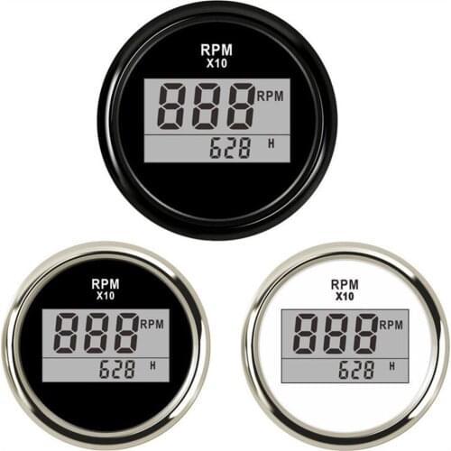 1pc 52mm Digital White Tachometers 0-9900RPM Waterproof Rev Counters Device Sus316L Bezel with Hourmeters Red Backlight for Car