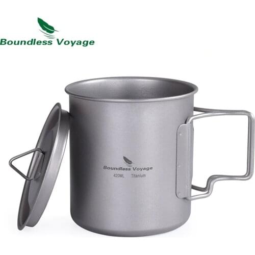 Boundless Voyage 420ml Titanium Cup With Cup Lid Camping Mug Outdoor Water Tea Cup