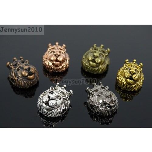 Vintage Antique Mixed Colors Solid Metal King Crown Lion Head Bracelet Connector Charm Beads 50Pcs/Pack