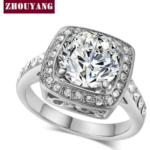 ZHOUYANG Top Quality ZYR071 Crystal Ring Silver Color Austrian Crystals Full Sizes