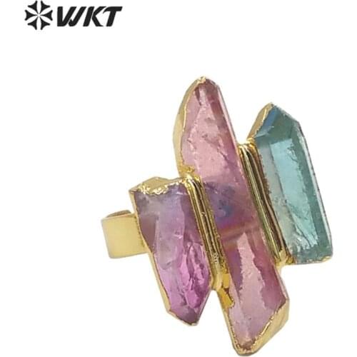 WT-R302 Wholesale High Quality Exclusive Custom Aura quartz ring electroplated With Adjustable Size Fashion for women Jewelry