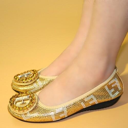 2019 Special Offer African Women Ballet Flat Shoes With WomenS gold color Soft Metal Decoration Boat Shoes Women Flats HKF1-26