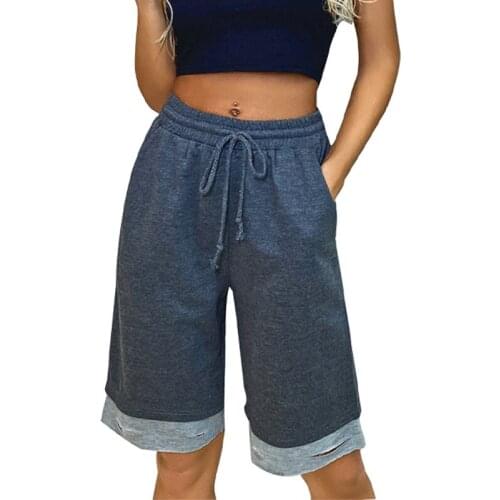 Womens pleated loose drawstring denim shorts women Vintage causal stright sexy capris 2021 summer female sports denim shorts