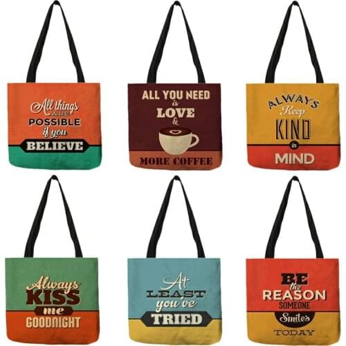 Funny Motivational Words Print Women Handbags Inspiration English Proverb Printed Tote Shopping Bags For Groceries B13143