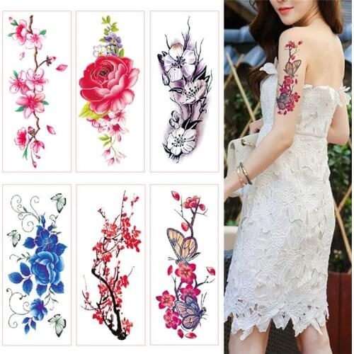 1PC 3D lifelike Rose flower Sexy Waterproof Temporary tattoos women flash tattoo arm shoulder big flowers tattoo stickers