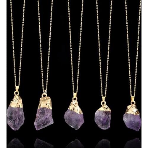 1Pc Natural Amethyst Pendant Necklace Quartz Crystal Druzy Irregular Shape Pendant Healing Stone Necklace Jewelry Accessories