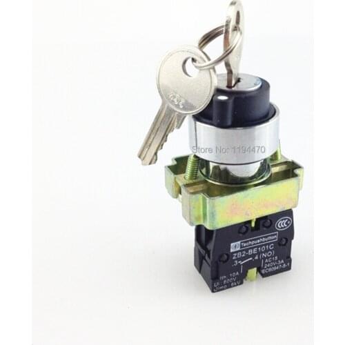 1pcs/Lot XB2 BG61 XB2-BG61 2 Position 1 NO Normally Open 1 N/O Key Operated Selector Switch Spring Reset Momentary