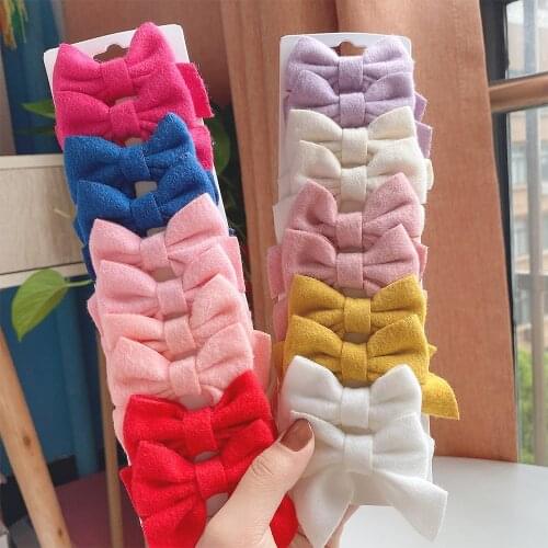 10Pcs/set Colorful Bowknot BB Hair Clips For Cute Girls Boutique Cotton Barrette Handmade Hairpin Headwear Kids Hair Accessories