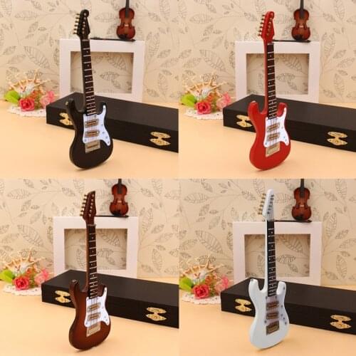 10cm Miniature Electric Guitar Replica with Box Stand Musical Instrument Model