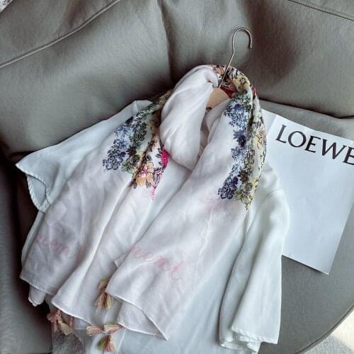 2021 New Cotton Flower Print Tassel Scarves Shawls Long Floral Blossom Head Muffler Wrap Hijab Free Shipping