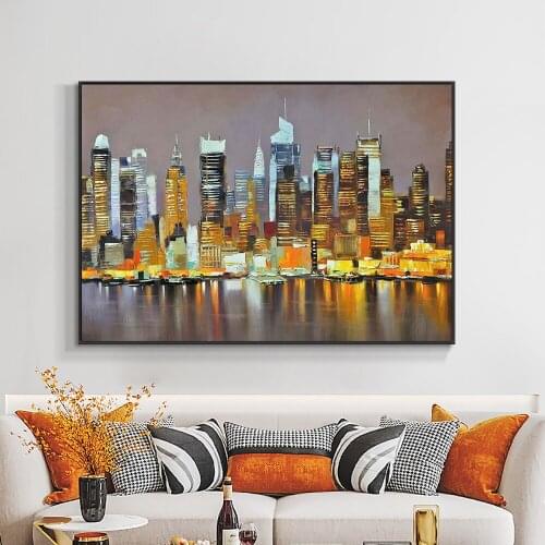 Abstract Nightscape Of The Large City Building Painting On Canvas 100% Hand Painted Oil Painting Wall Art For Modern Home Decor