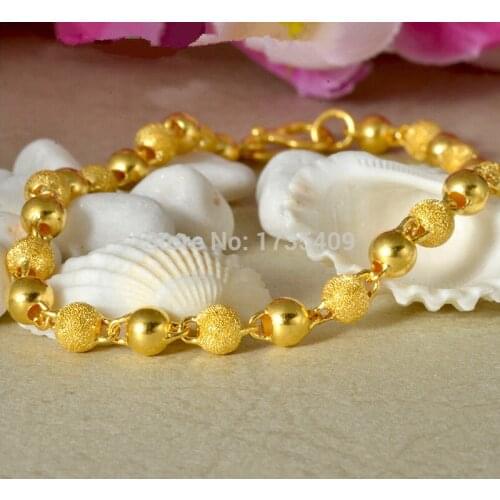 Authentic 999 Solid 24k Yellow Gold Bracelet/ Lucky Women Beads Bracelet/ 8g