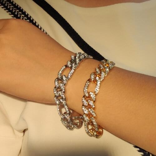 13mm Hip Hop Miami Curb Cuban Link Rhinestone Bracelets for Women Luxury Crystal Thick Rapper Hand Chain Bracelet Punk Jewelry