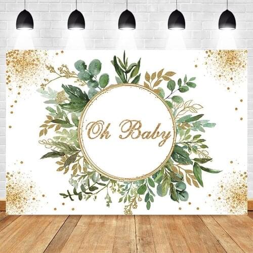 Baby Shower Photo Background Oh Baby Newborn Cake Table Backdrop Decoration Animals Flowers Green Jungle Safari Photocall Props