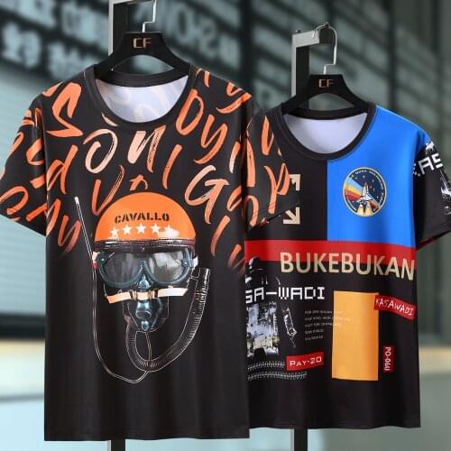 Summer large size ice silk short-sleeved mens t-shirt loose fat plus fat round neck male quick-drying sports t-shirt