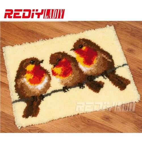 Hot Latch Hook Rug Kits DIY Needlework Unfinished Crocheting Rug Yarn Cushion Mat Three Birds Handicraft Embroidery Carpet Rug