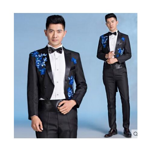 Chorus tuxedo suits for men blazer boys prom mariage embroidered suits mens fashion slim masculino latest coat pant designs