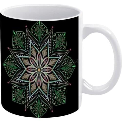 Bright Mandala White Mug Ceramic Mug Creative Mug Kaiielle Mandala Geometric Pattern