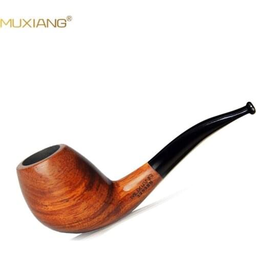 MUXIANG 1pcs Rose Wood Tobacco Pipe Bent Pipe For Smoking 3mm Metal Filters Wooden Pipes 10 cleaning Tools For Free ad0036
