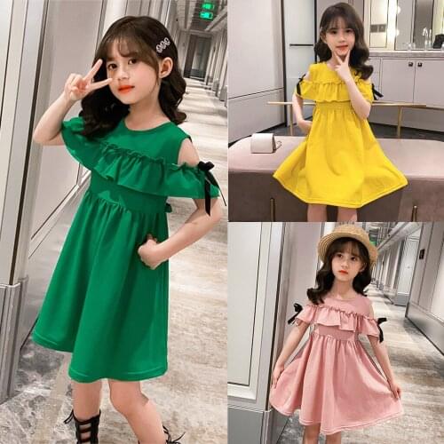 2021 New Summer Kids Baby Children Girls Ruffles Ruched Solid Princess Dresses Fashion Casual Girls Clothes Dress Летнее Платье