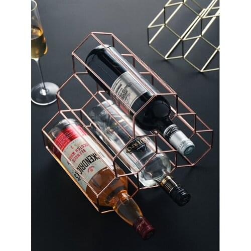Metal Wine Rack Whiskey Holder Metal Storage Stand Shelf Honeycomb Cabinet Display Racks Home Barware Organisation Rose Gold