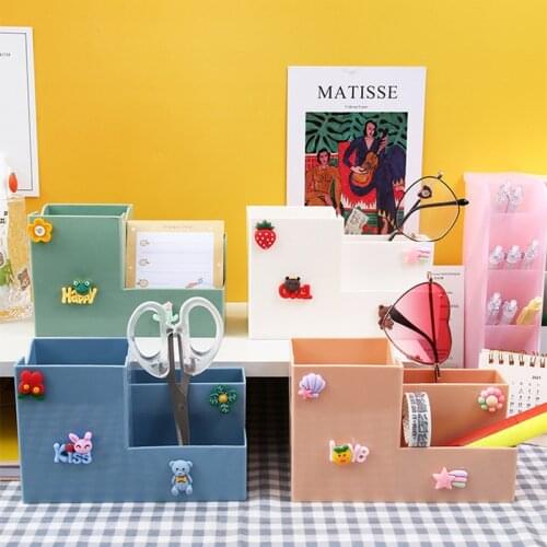 Multi-function Desktop Pen Holder Office School Storage Case Colorful Plastic Box Desk Pen Pencil Organizer Mobile phone bracket