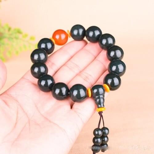 Men Bracelets Bangles Natural HETIAN Jade Nephrite Buddha Beads Bracelets Red Agate Beads Bracelets for Male Fine Jewerly
