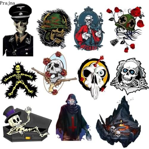 Prajna Punk Skull Patches Rose Volcanic Heat Transfers Iron On Transfers Stripe On Clothing Coats Jeans DIY Applique For Clothes