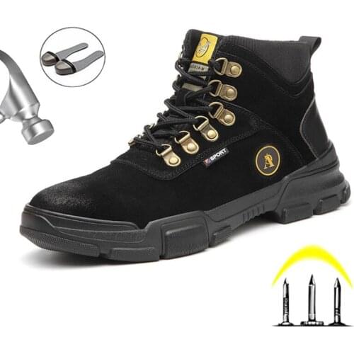New Winter Mens Safety Shoes Work Boots Steel Toe Safety Boots Ankle Leather Winter Boots Puncture-Proof Work Shoes Men Boots