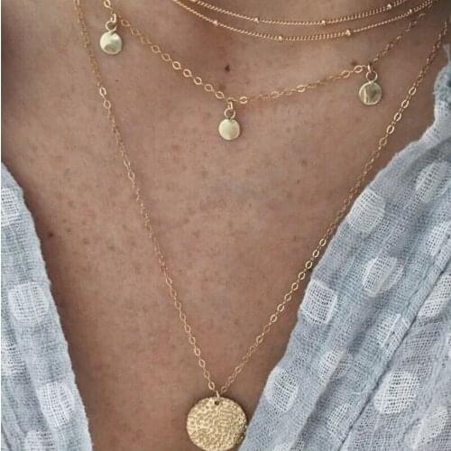 New Necklace 2021 Sequins Necklaces for Women Retro Multi-layer Pendants Chains Necklace Jewelry Wholesale Collier Kpop