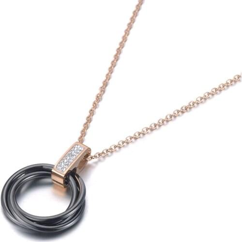 Original Design Titanium Stainless Steel Black/White Ceramic Crystal Pendant Choker Wedding Necklaces For Women N19087