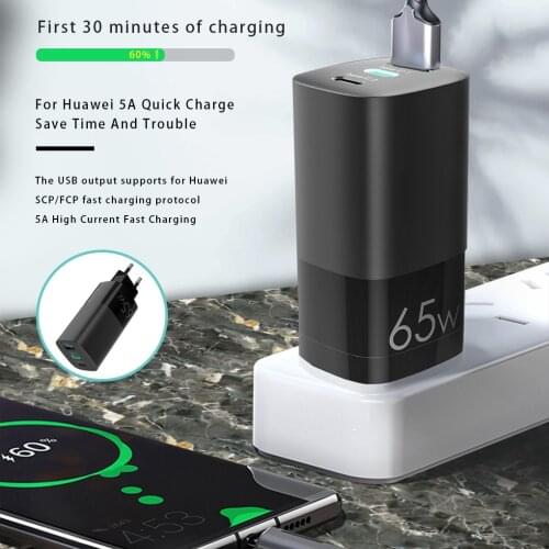 Portable PD65W GAN USB C Quick Charger QC3.0 PD3.0 PD USB-C Type C Fast Charging Power Adapter USB Charger For iPhone 12/Pro Max