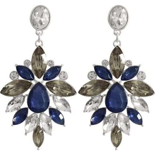 Casual Rhodium Color Dark Navy Stone Decorated Drop Earrings For Women Girl Elegant Classic Statement Boho Jewelry