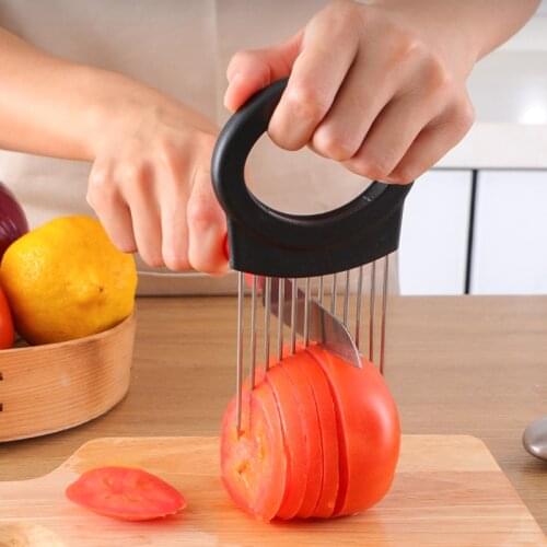 Food Slice Assistant Vegetable Holder Stainless Steel Onion Cutter Onion Chop Fruit Vegetables Cutter Slicer Tomato Cutter Knife