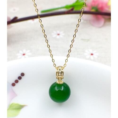 SHILOVEM 18k yellow gold Natural green Jasper pendants classic fine Jewelry women wedding no send necklace 8mm yzz0808661by