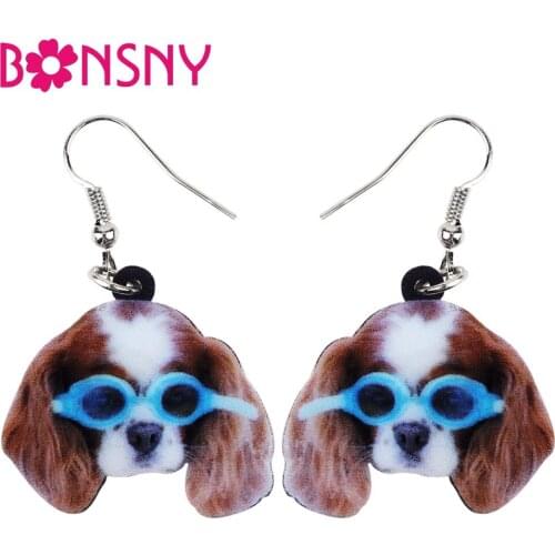 Bonsny Acrylic Sunglasses Elegant Cavalier King Charles Spaniel Dog Earrings Long Drop Dangle Women Girls Ladies Animal Jewelry