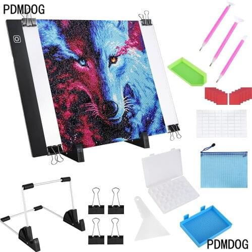 A4 LED Light Pad for Diamond Painting, USB Powered Light Board Kit, Adjustable Brightness with Detachable Stand, Diamond Storage