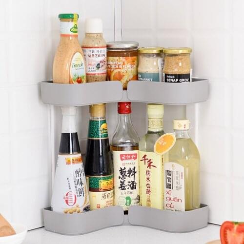 Triangle Corner storage rack kitchen double layer plastic seasoning shelf bathroom floor storage finishing rack wx7201357