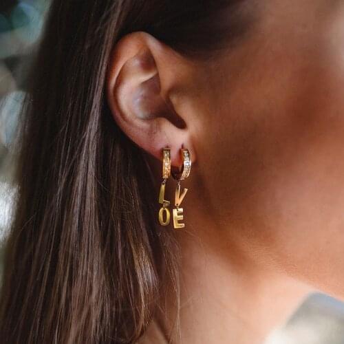 Personality Letter Love Dangle Earrings For Women Cubic Zircon Hook Asymmetry Sweet Fashion Jewelry Fashion Wholesale Oorbellen