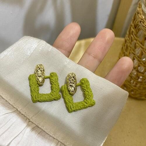 S925 Square Geometric Earrings Female INS Forest Romantic Fresh Matcha Earrings Retro Niche Classic Wild Design Earrings
