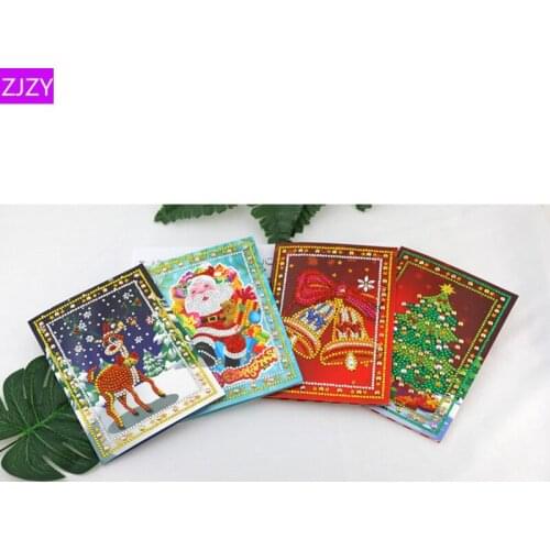 Diamond Painting Christmas Greeting Cards Diamond Mosaic Cartoon Mini Santa Claus Merry Christmas Paper Cards Craft Gift LY725