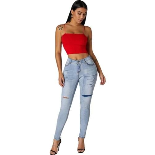 LOVELYFOX Light Blue Boy Friend Ripped Jeans FASHION Women denim jeans Ultra soft fitted jeans Regular waist destory hole jeans