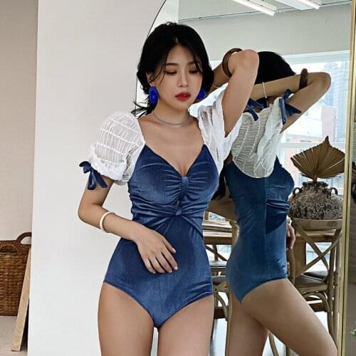 Womens Swimsuit With Push Up Trikini Sexy Rash Guard Women Swimwear Fused Female Monokini Velvet Fit Covering Korean Cotton