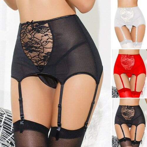 2021 Women Sexy Hollow Stocking Suspender Lace Garter Belt + G-string Thigh-Highs Set Lingerie Stocking